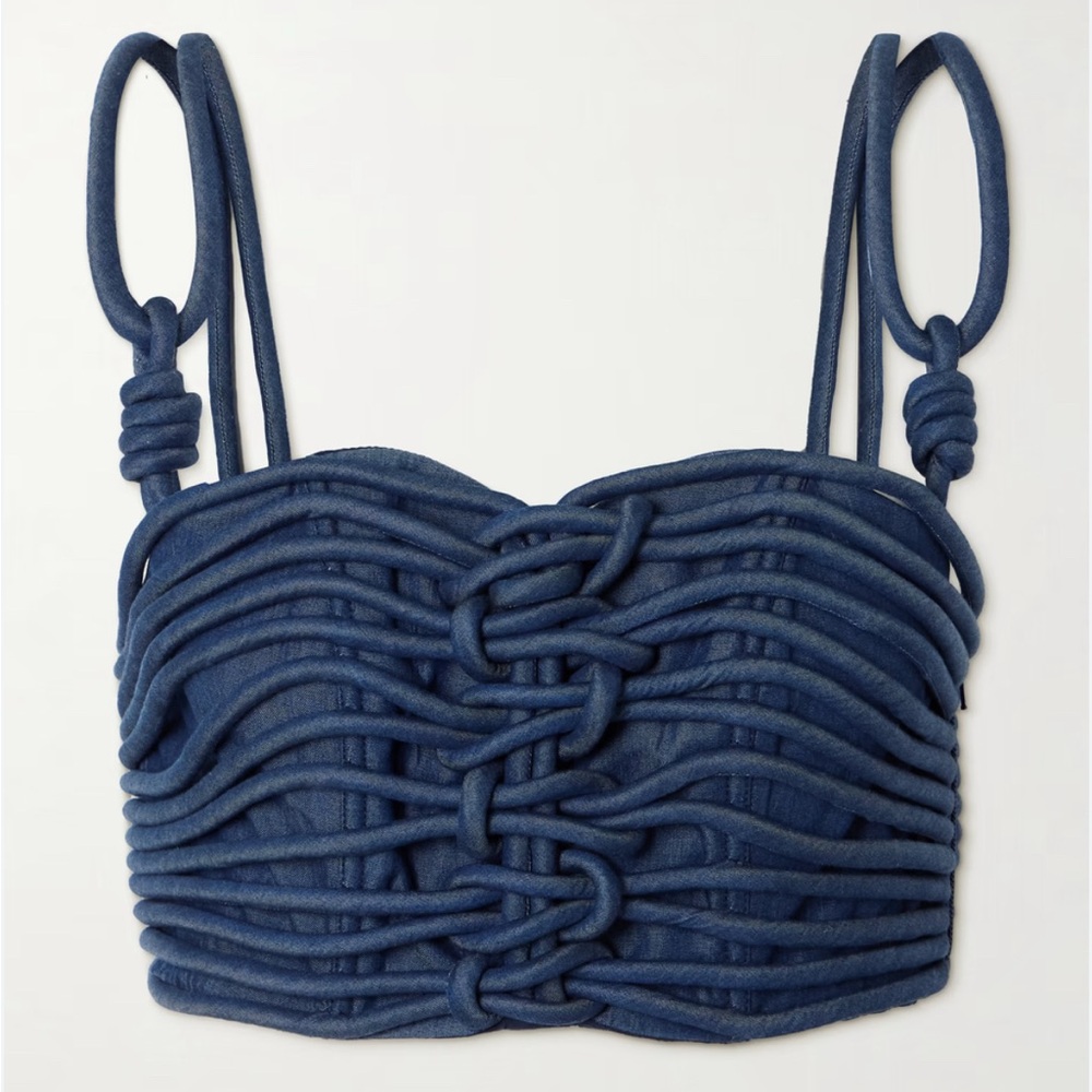 ANDRES OTALORA Redes cropped corded chambray top size 0 couture retail $645